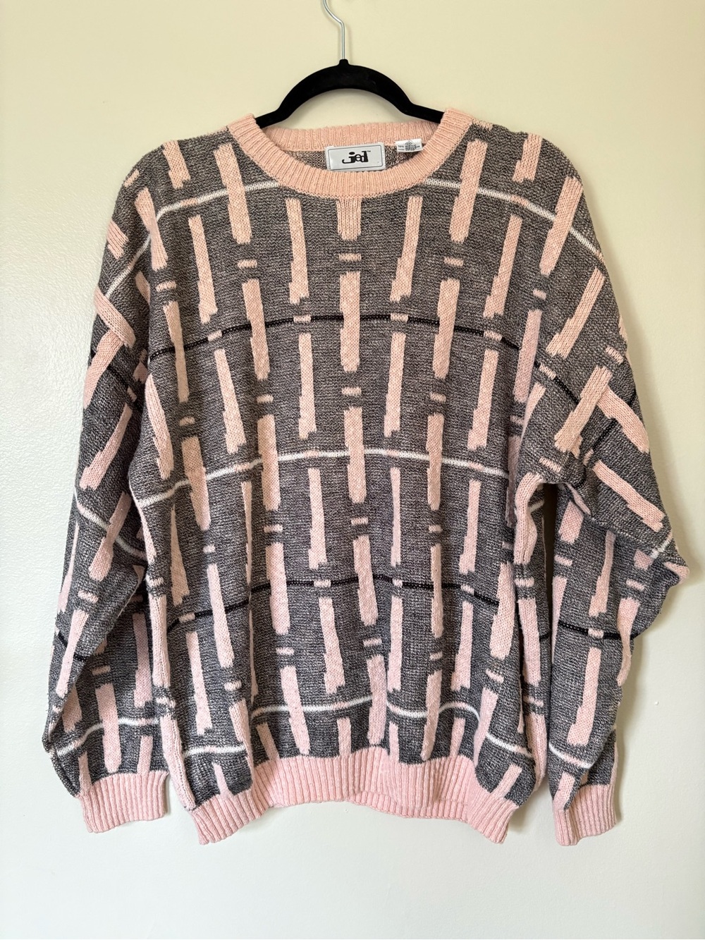 Jed | 90s Vintage Abstract Grandpa Sweater, Pink, Gray, Size Medium